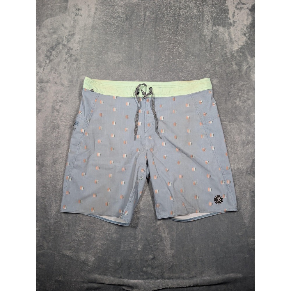 Roark Boardshorts Mens 36 Blue Mint Dot Print Swim Trunks Hybrid Surf Shorts